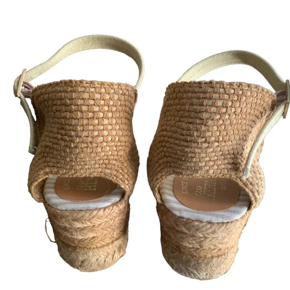 Casa Hernanz Canvas Jute Low Wedge Ankle Strap Espadrilles Bone Sz 8/38